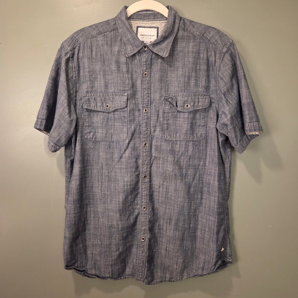 Paper Denim & Cloth Men's 100% Cotton Short Sleeve Button Up Size L Chambray